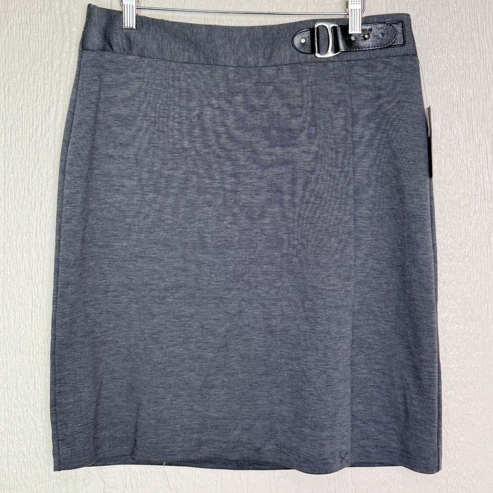 George Women's Charcoal Grey Ponte Knit Faux Wrap Pencil Skirt Size M 8-10 NWT